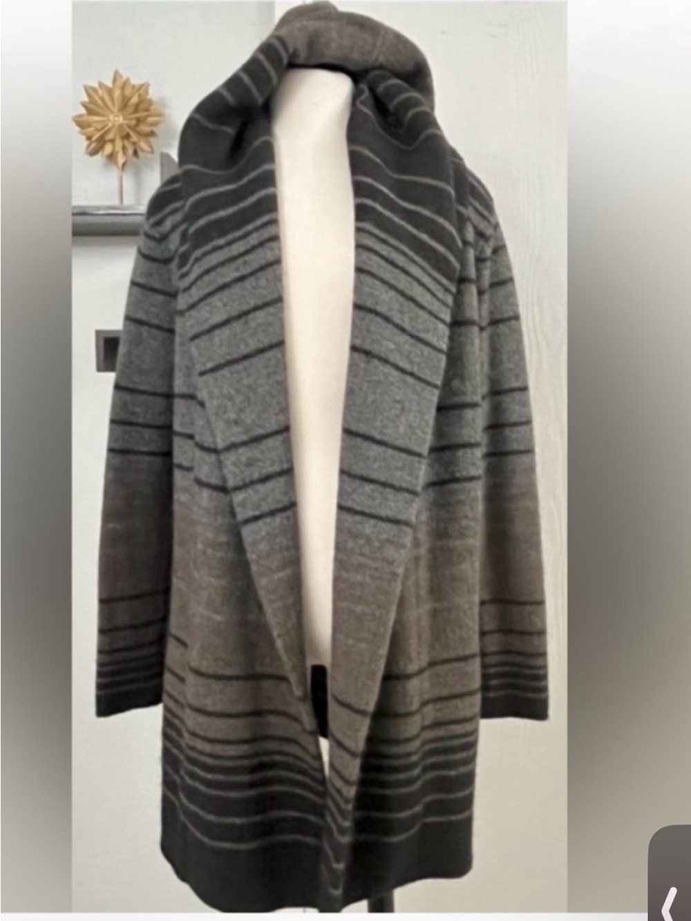 Vince Yak/Wool/Cashmere Blend Taupe Striped Hooded Open-Front Cardigan  Sz Small